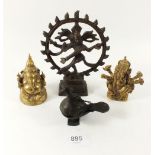 Four small Indian metal artifacts to include Shiva Nataraja etc