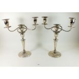 A pair of large silver plated three branch candelabra