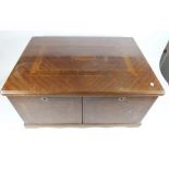 A large mahoany cutlery box with rosewood banding and three tier fitted interior 45x61x31