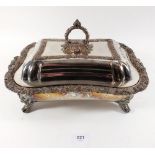 An early to mid 19thC silver plated entree dish, 35cm wide