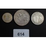 Three Edward VII coins including: Crown 1902, halfcrown 1902 and shilling 1902 - Condition: VF/EF