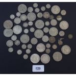 A quantity of silver content British coinage including: threepences, sixpences, shillings,