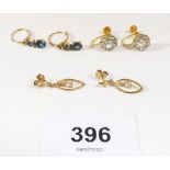 Three various pairs of 9 carat gold earrings