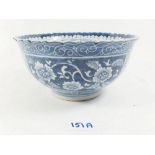 A 19th century Chinese blue and white bowl painted peonies, 19cm diameter