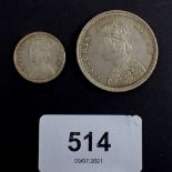 Two India-British coins including: Victoria: Rupee 1875 type C bust, dot below Bombay Mint,