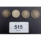 A quantity of (4) coins including: George III threepence 1763, William IV four pence (groats) 1836