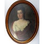 A Victorian oval oil on canvas portrait of a woman after Kneller, 72 x 56cm