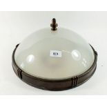 An Art Deco bronze finish metal framed opaque plafonnier ceiling light