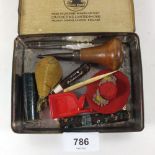 A Victorian beadwork needlecase, a John Barnes needle holder, pin cushion etc