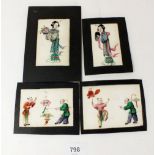 A group of four Chinese Canton watercolours of ladies and theatrical performers (smallest 7 x 10cm)