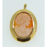 A 9ct gold framed cameo pendant, 3.5cm height (including bale) and 2.5cm width