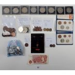A quantity of British pre-decimal and decimal coinage including: farthings, pennies, brass