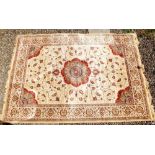 A gold ground Kashmir style rug with floral medallion design - 229 x 155cm