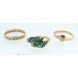 An antique gold ring, 1.5g, a yellow metal eternity ring, 2g and an Edwardian 9 carat gold and