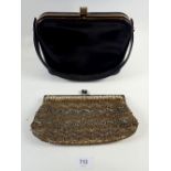 A beaded evening bag, vintage handbag and a purse compact