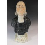 A 19thC Staffordshire pottery bust of John Wesley, 32cm