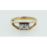 A 9 carat gold ring set two small single cut diamonds, size M/N, 2.5g