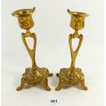 A pair of gilt metal Art Nouveau candlesticks - 17cm
