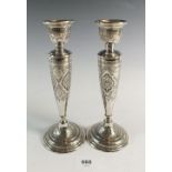 A pair of 875 silver Persian candlesticks, 378g