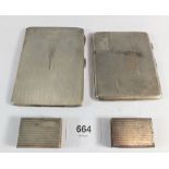 Two silver cigarette cases and two matchbox covers, 276.7g