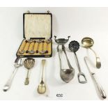 A small quantity of silver and silver plated items to include a Georgian silver spoon, a silver