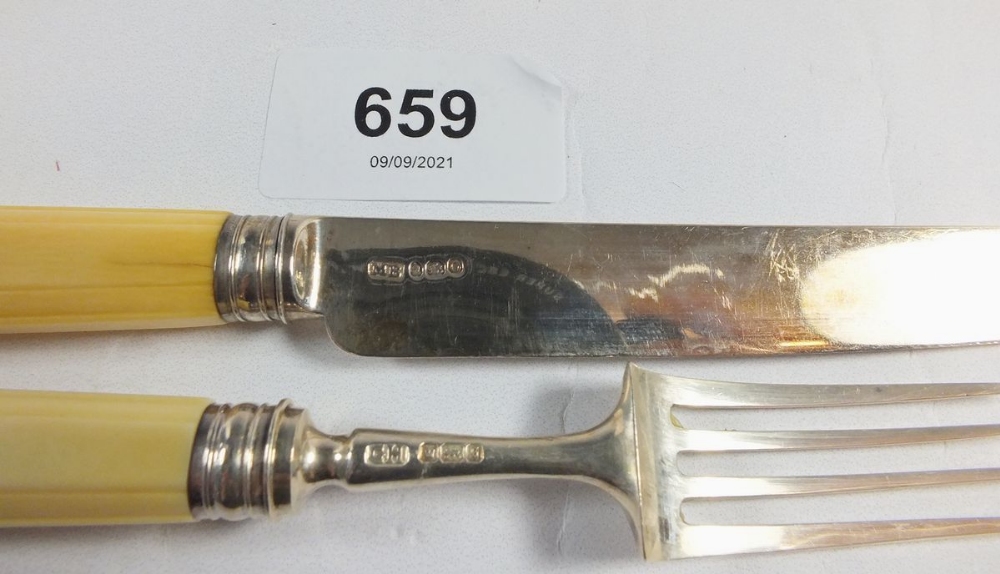 A silver and ivory handled matched fruit cutlery set with six knives 1829 and six forks Sheffield - Image 2 of 2