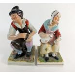 A pair of 19thC Staffordshire pottery figures of a cobbler and a maid, 16.5cm