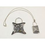 Two studio silver pendants applied flower and heart motifs, largest 6cm and 4cm, signed CNP