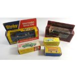 A Dinky Mercedes Benz 600 No 128, boxed, a Dinky Hillman Imp Saloon 138, a Dinky Ford Anglia 155,