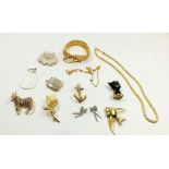 A box of costume jewellery including animal brooches etc