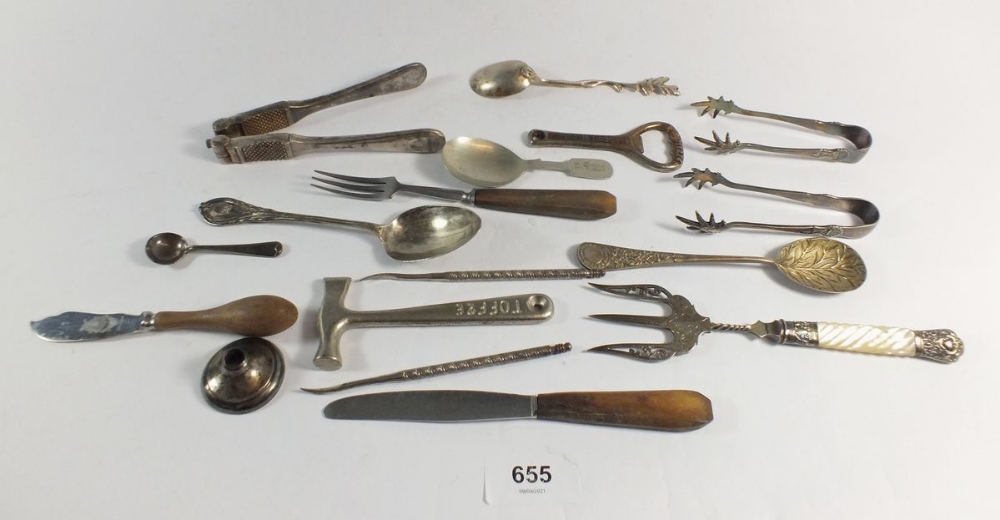 A quantity of silver and silver plated items to include a silver spoon, Exeter 1861