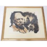 David Walker - lithograph montage of Churchill as a man and child, 58 x 45cm