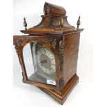 A good quality walnut Lenzkirch mantel clock with shell surmount and gilt metal mounts, 38cm tall