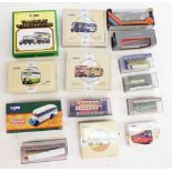 A box of various Corgi buses, boxed including Corgi Commercials- thirteen in total