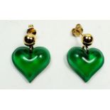 A pair of Lalique green glass heart shaped earrings