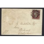 GB: QV Penny 1d Red 'N A' Imperf, Plate 8, 4 margin, on cover with clear Black Forres MC, sent to