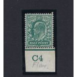 GB: KEVII mint Halfpenny 1/2d Blue-green SG 215, Control C4, with 'dot on oval' flaw (unlisted).