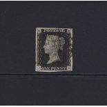 GB: QV Penny 1d Black Plate 9 'O K', 4 Margin, Black MC, SG 1 Cat £600.