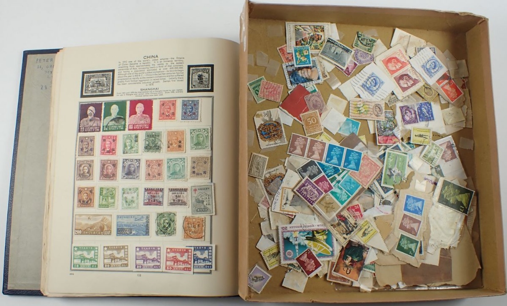 "Meteor" stamp album of mint & used GB & ROW defin & commem, QV-QEII, plus loose stamps in box.