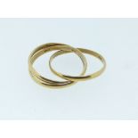 A 22ct gold triple wedding band ring, stamped '916', Size L/M, 4.2g