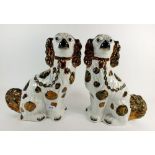 A pair of 19thC Staffordshire spaniels with copper lustre decoration, 33cm