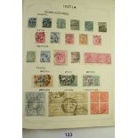 India: Album of postmarks on mainly QV-KGVI defin, commem, official & pre-paid issues; cuts+