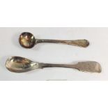 A silver salt spoon and a Georgian silver mustard spoon, Chester 1838, total weight 42g