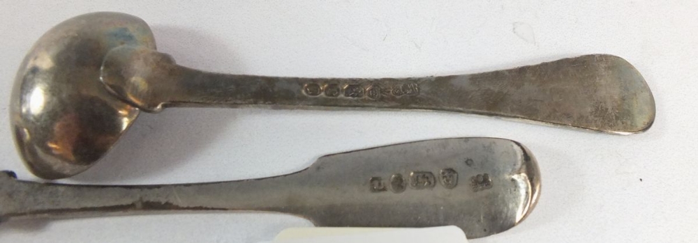 A silver salt spoon and a Georgian silver mustard spoon, Chester 1838, total weight 42g - Image 2 of 2