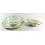 A Gray's Art Deco dinner service with green banded decoration comprising: six dinner plates, six