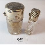Two silver topped smelling salts bottles, Birmingham 1899 and 1891
