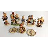 Six various Hummel figures and two pin dishes