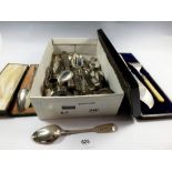 Various silver plated cutlery, marrow scoops, fish servers etc.