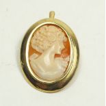 A 9ct gold framed cameo pendant, 3.5cm high (including bale) and 2.5cm wide