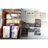 Large box of GB, Br Empire & ROW in 2 part-filled albums, stockbook, over 100 exercise books (by